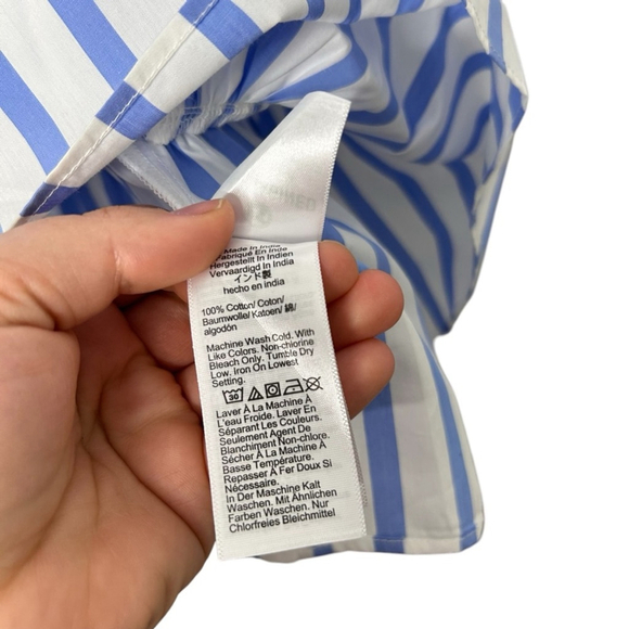 J.CREW Tiered Organic Cotton Poplin Long Sleeve Mini Dress Blue Barrie Stripe XS - Picture 12 of 15